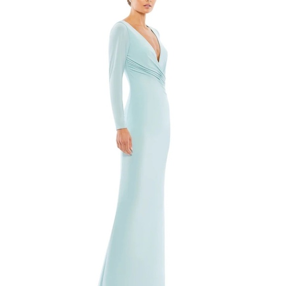 Mac Duggal 26573 NWT LONG SLEEVE RUCHED JERSEY V-NECK GOWN - Picture 2 of 7